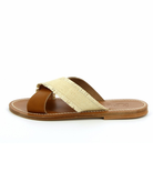 Shoes K. Jacques Criss Cross Slide Sandals in Tan and Raffia K. Jacques