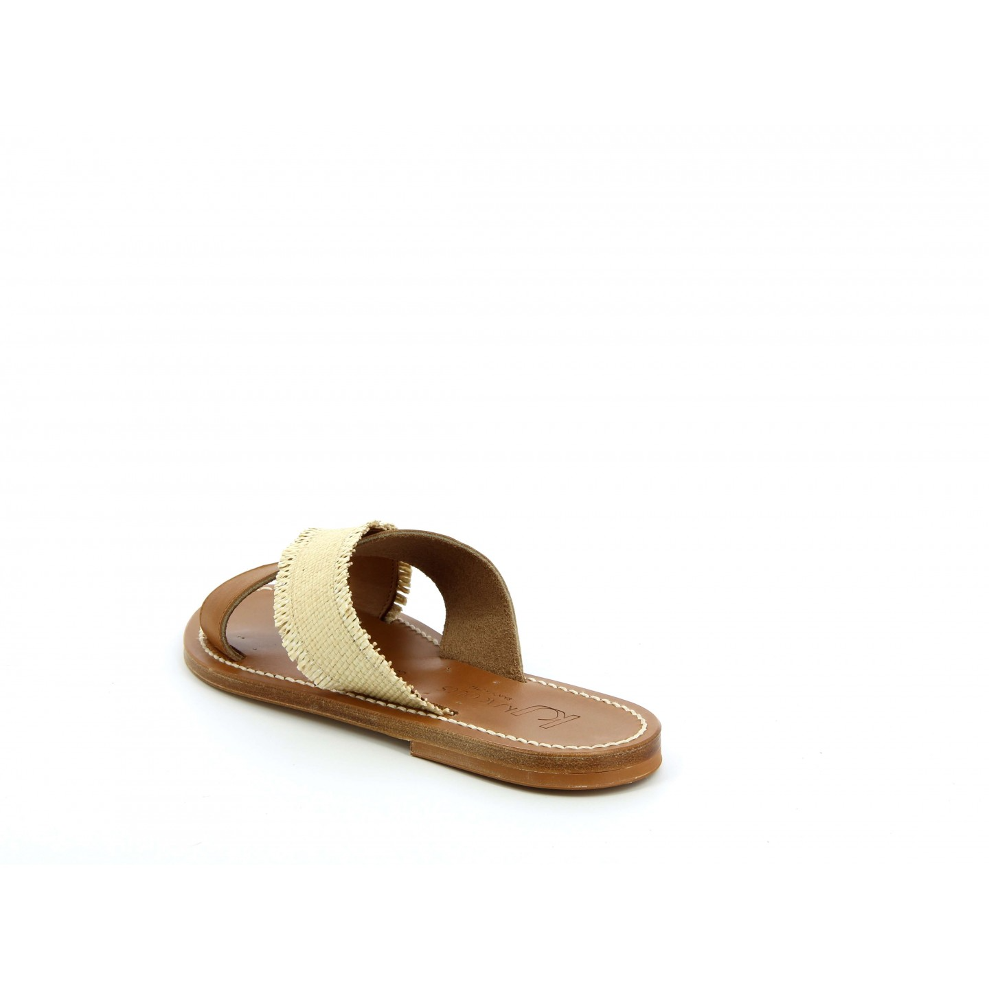 Shoes K. Jacques Criss Cross Slide Sandals in Tan and Raffia K. Jacques