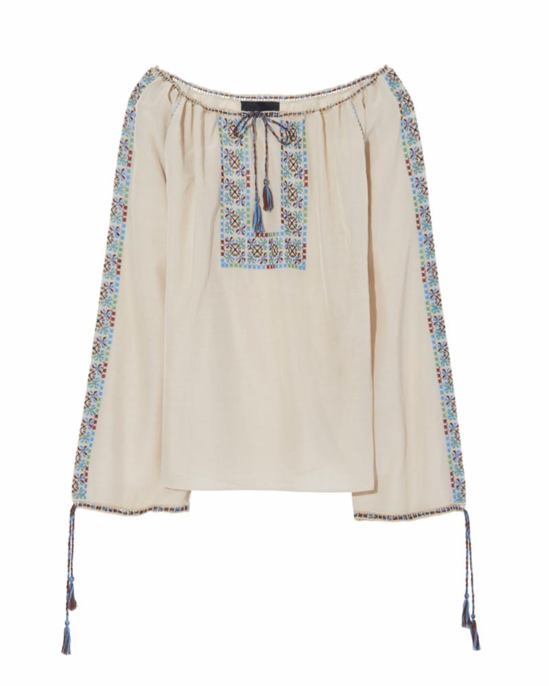 Tops Nili Lotan Diandra Embroidered Blouse in Khaki Nili Lotan