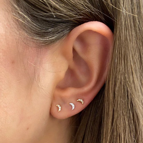 Earrings Dana Rebecca Mini Crescent Moon Studs in Rose Gold Dana Rebecca