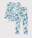 Girls + Boy Petit Bateau Floral PJs in White and Blue Petit Bateau