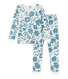 Girls + Boy Petit Bateau Floral PJs in White and Blue Petit Bateau