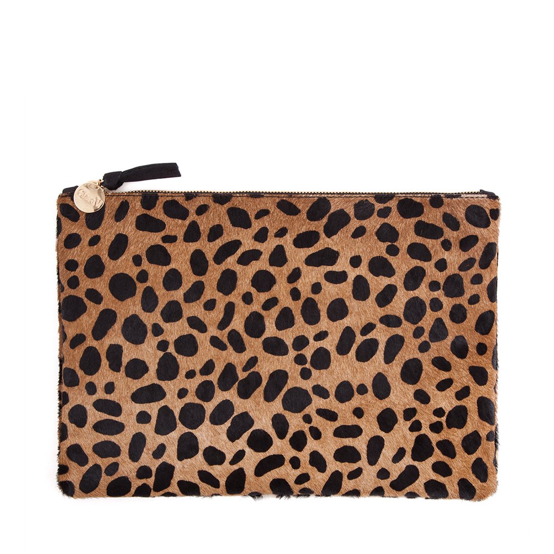 Clare V - Authenticated Clutch Bag - Cloth Camel Leopard for Women, Very Good Condition