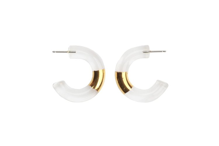 Earrings Keane 23K Gilded Block Hoops in Clear Keane