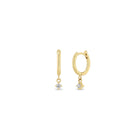 Earrings Zoe Chicco Dangling Diamond Huggies in Yellow Gold Zoe Chicco