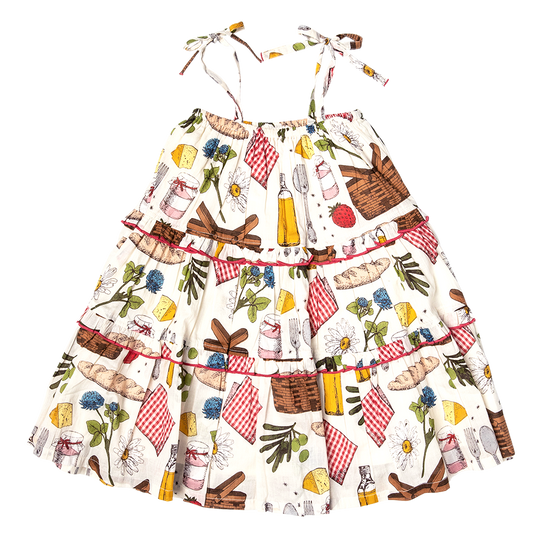 Childrens Apparel Pink Chicken Girls Garden Dress in Parisian Picnic Pink Chicken